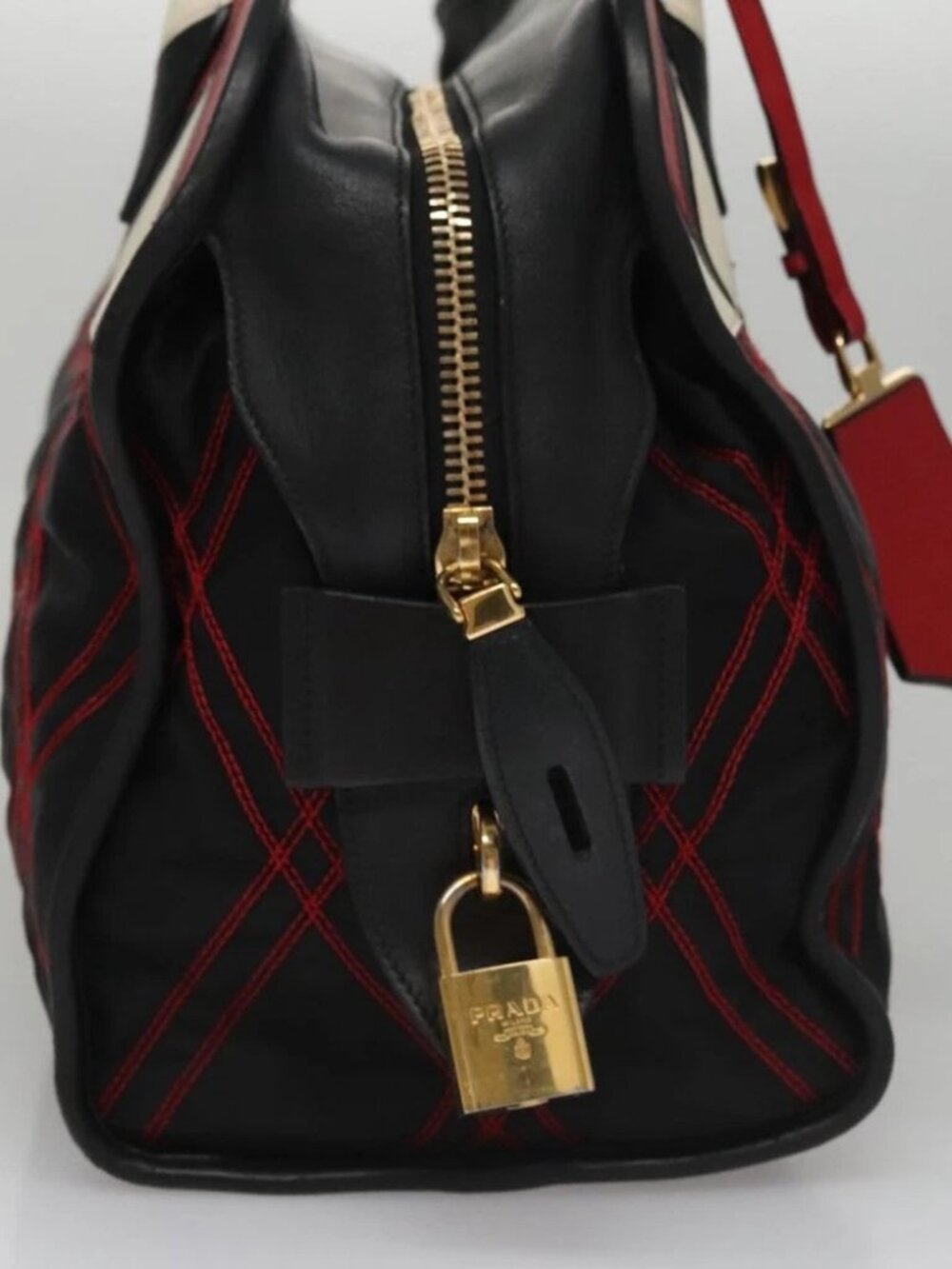 PRADA Hand Bag Nylon Black Red white Auth - Picture 11 of 16